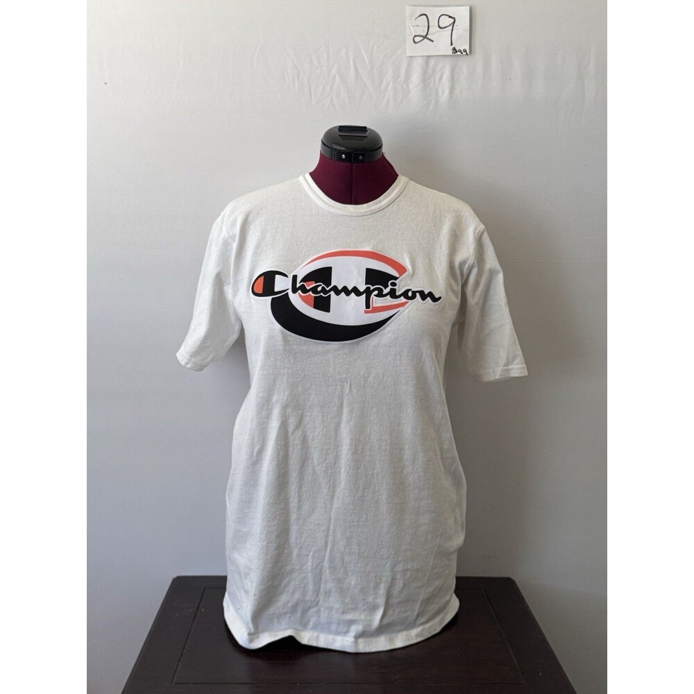Champion Big C Logo Graphic T Shirt White Short Sleeve Mens Large Embroidered